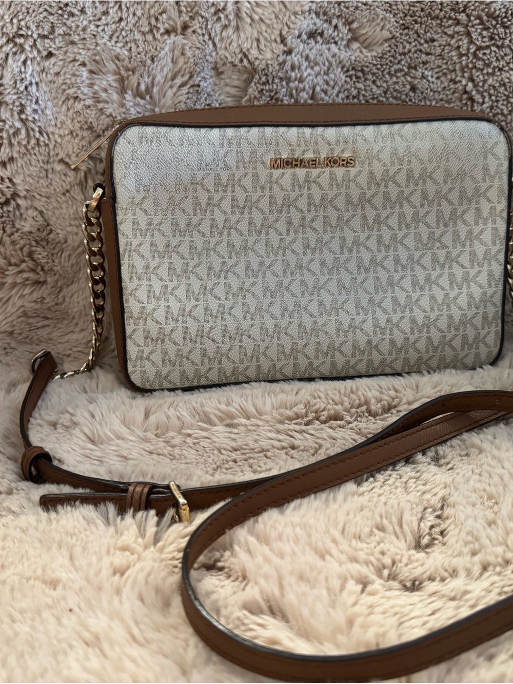 Michael Kors Beige and Brown Signature Crossbody Bag